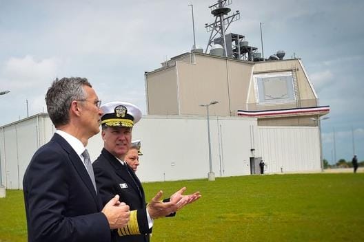 Former NATO Secretary General Jens Stoltenberg at the Aegis Ashore, Deveselu Base, Romania in 2016