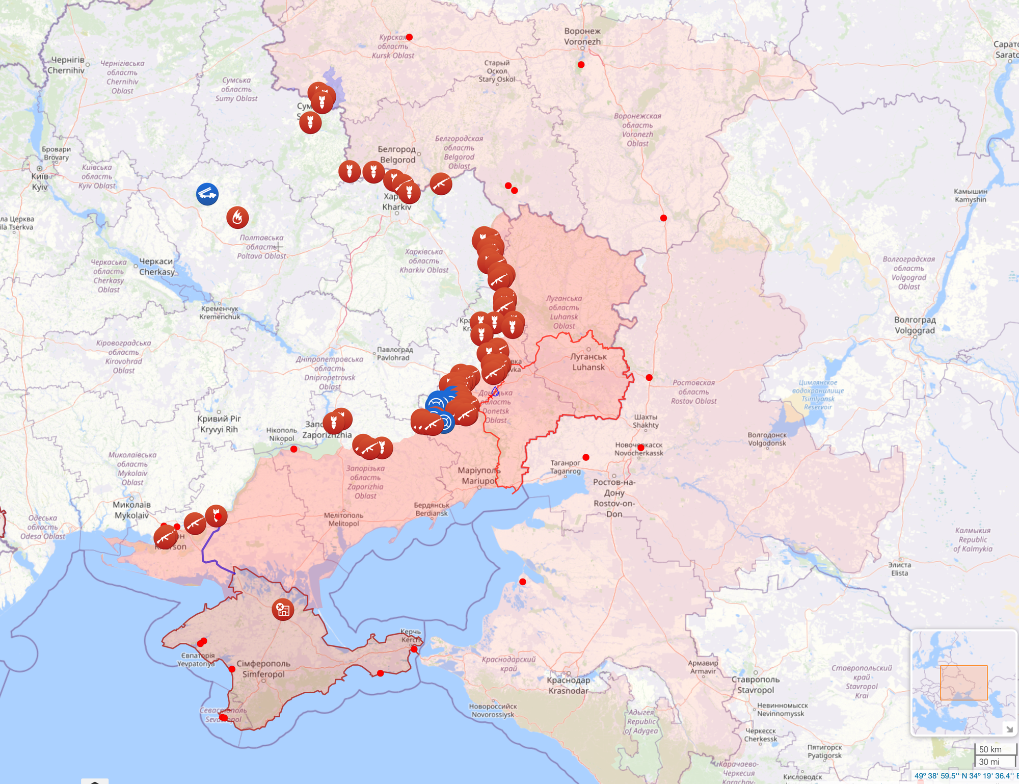 Map of the Ukrainian conflict